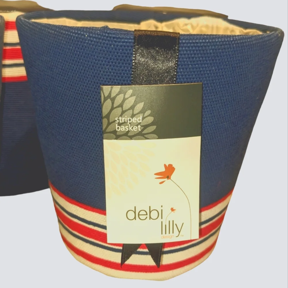 Debi Lilly Striped Basket Planter Pot Covers in Navy Blue, White & Red Set of 4 - Picture 6 of 9